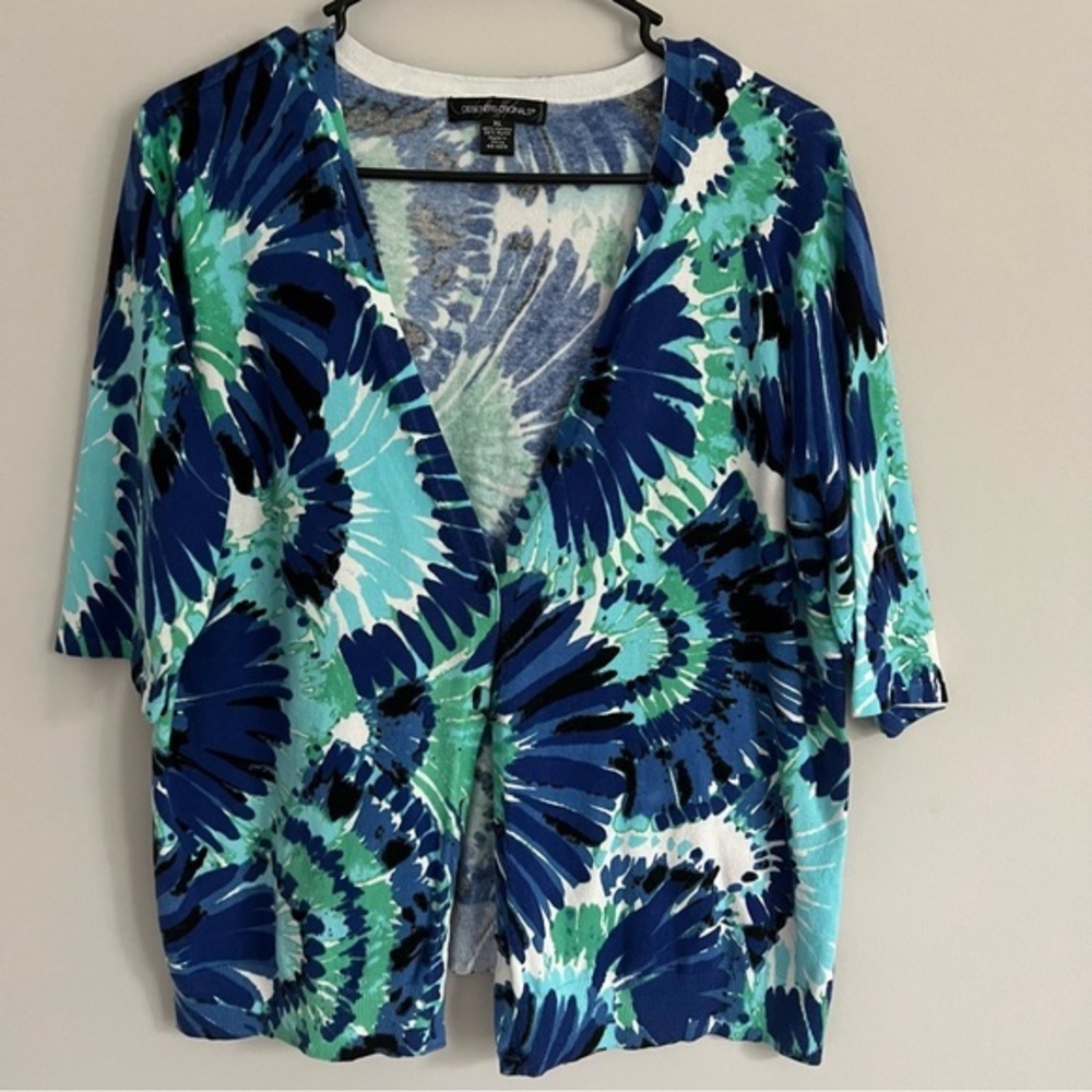 Designers Originals Palm Leaf Tie Dye Button Down Cardigan